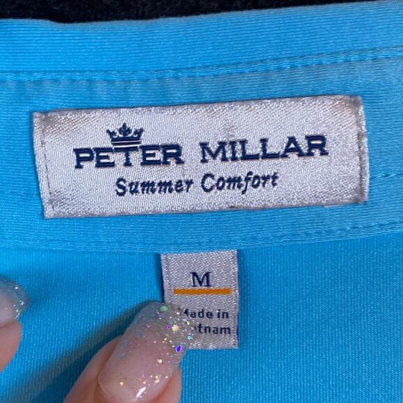 Peter Millar Mens Shirt Blue Short Sleeve Summer Crown Comfort Polo Stretch M - Picture 6 of 14